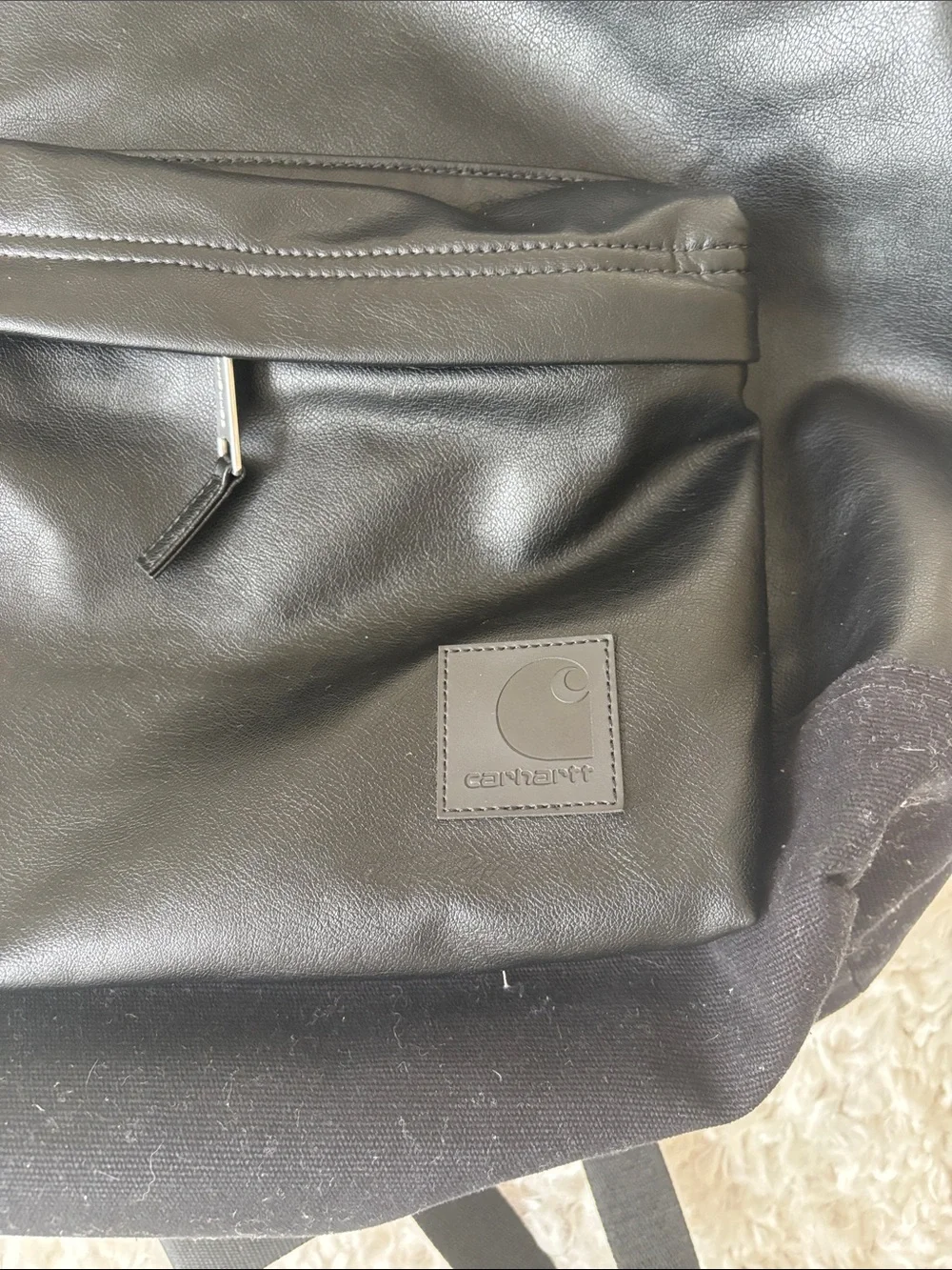 Carhartt Black Faux-Leather Backpack with Front Pocket
